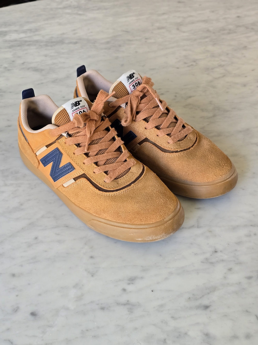 New Balance 306 Foy Men's Suede Sneakers in Tan with Navy Logo